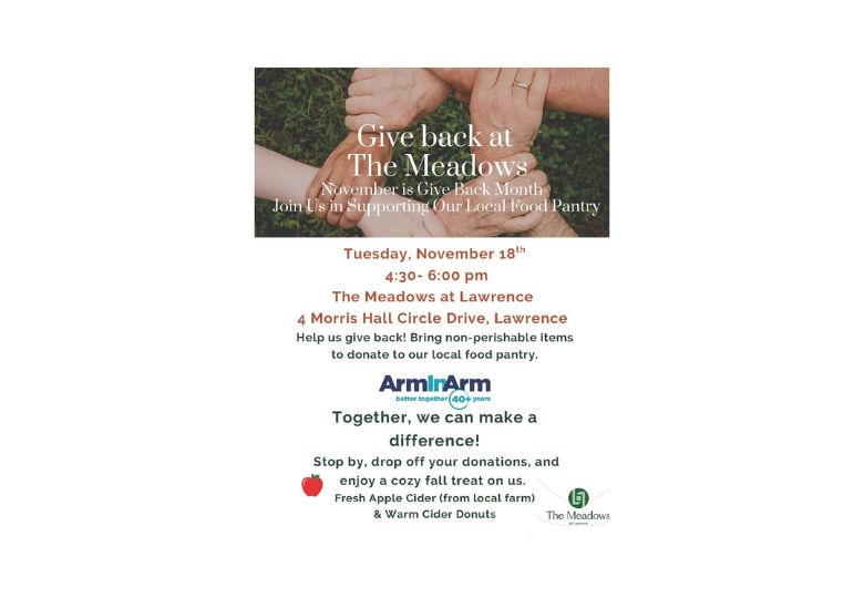 Nov. 18: The Meadows at Lawrence Hosting Give Back Food Drive for Holiday Season